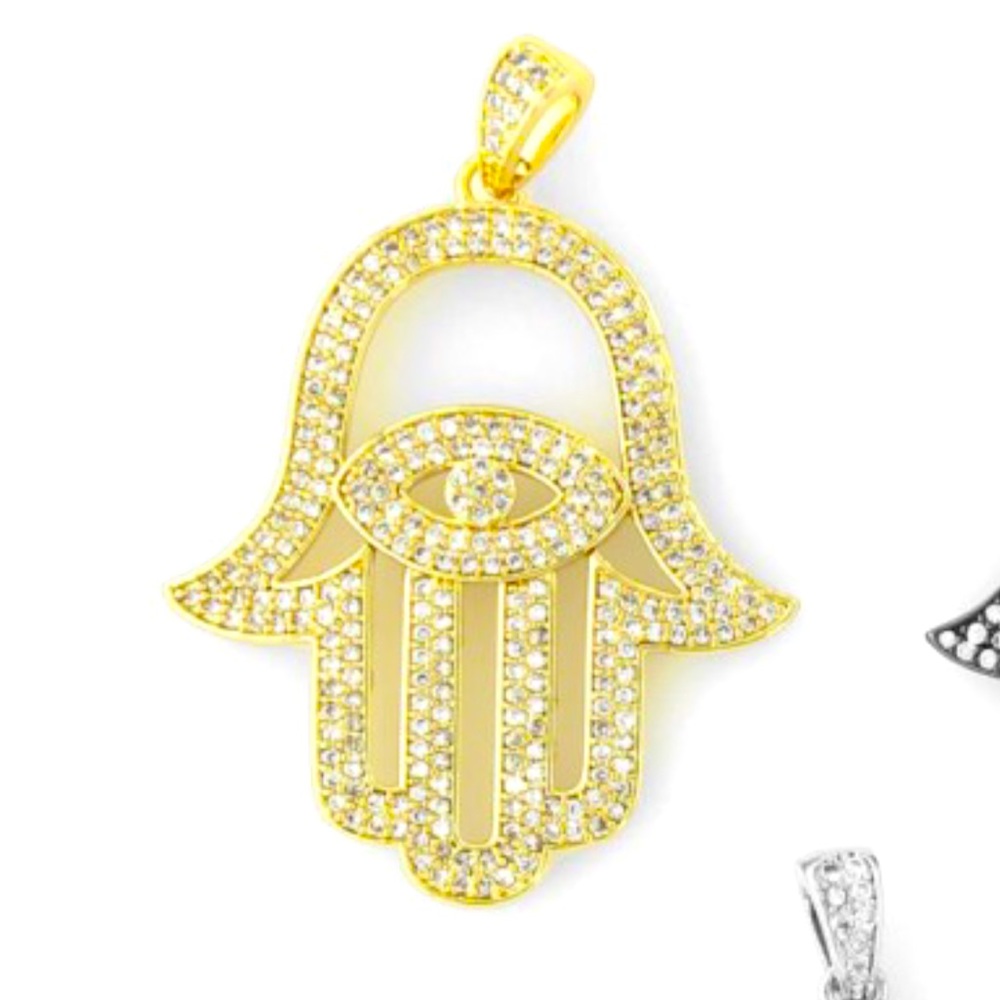 Hamsa with Evil Eye Pendant Size: 1 1/2" x 1 1/2", 4mm jumper NWT